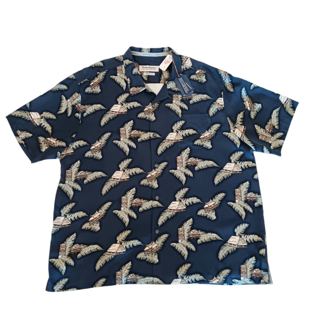 Tommy Bahama Men's Hawaiian Shirt Silk Blue With Brown Tikis Size 3XL New W/ Tag